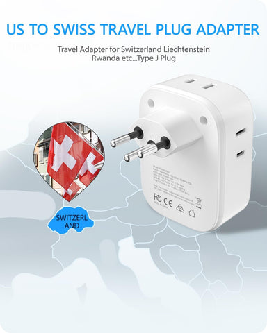LENCENT Switzerland Travel Plug Adapter, Swiss Power Adaptor with 4 Outlets