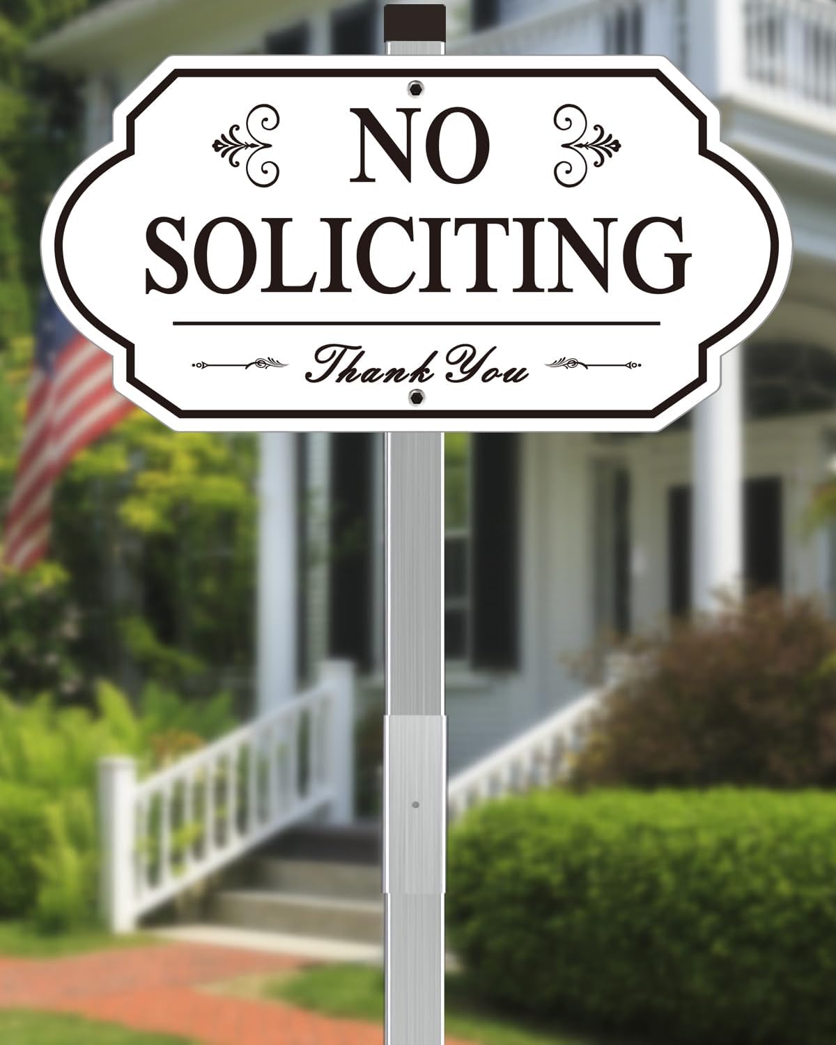 Heavy Duty No Soliciting Sign for House - All Metal Construction No Soliciting Yard Sign - 14" x 7" - Aluminum - with 28" Long Stake (BLACK and WHITE)