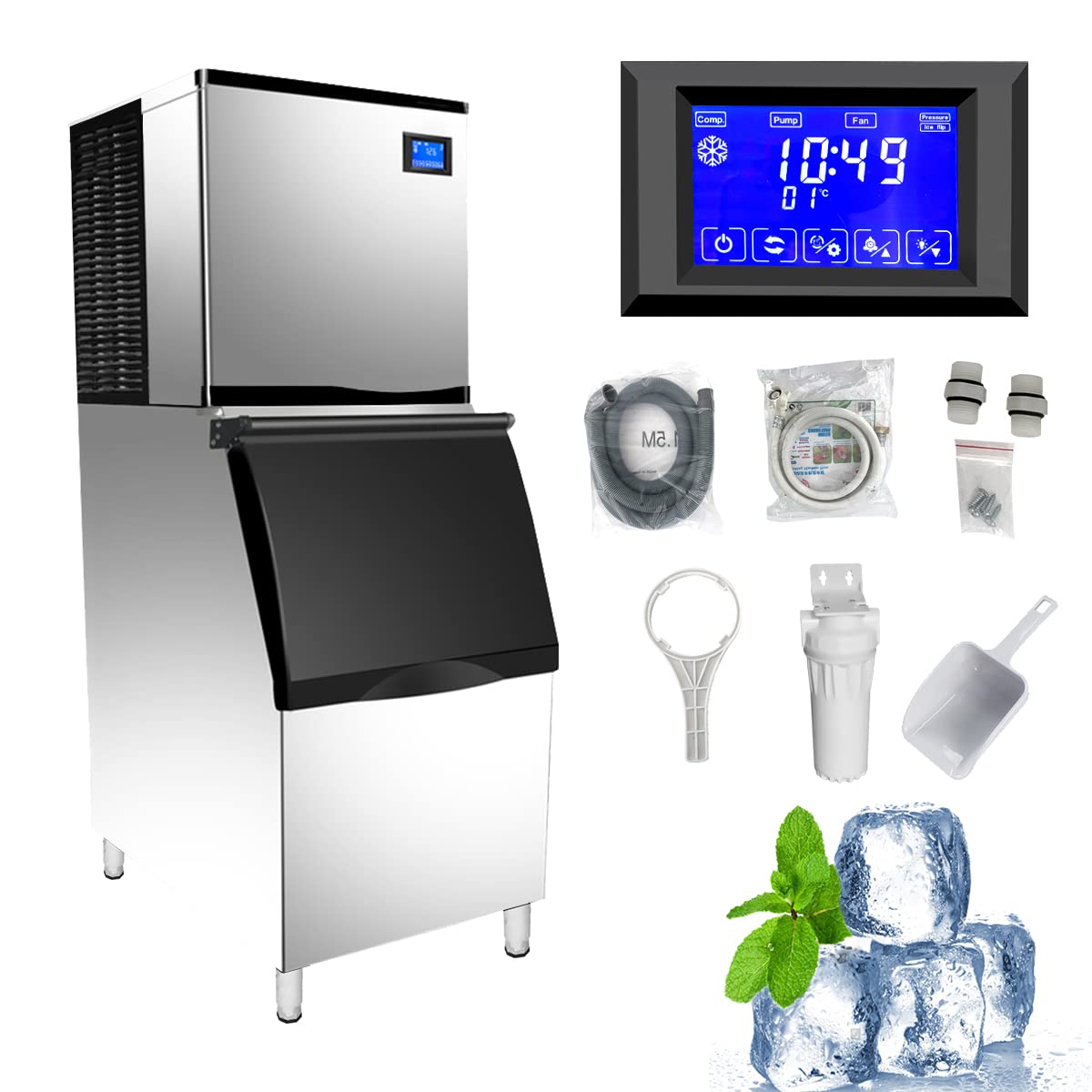 Commercial Ice Maker Machine 700Lbs/24H, 440Lbs Storage Bin, 342 Clear Ice Cubes in 8-15 Mins, Stainless Steel Commercial Ice Machine with Auto Cleaning for Restaurant Bar Cafe Hotel