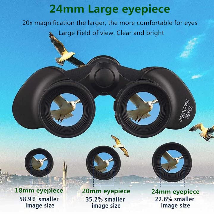 Binoculars for Adults and Kids,20x50 High Power Military Binoculars,Low Light Night Vision Waterproof HD Compact Binoculars,BAK4 Prism FMC Lens for Bird Watching Hunting Travel Football Stargazing