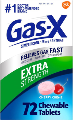 Gas-X Extra Strength Chewable Tablets, Gas Relief, Cherry, 72 Count