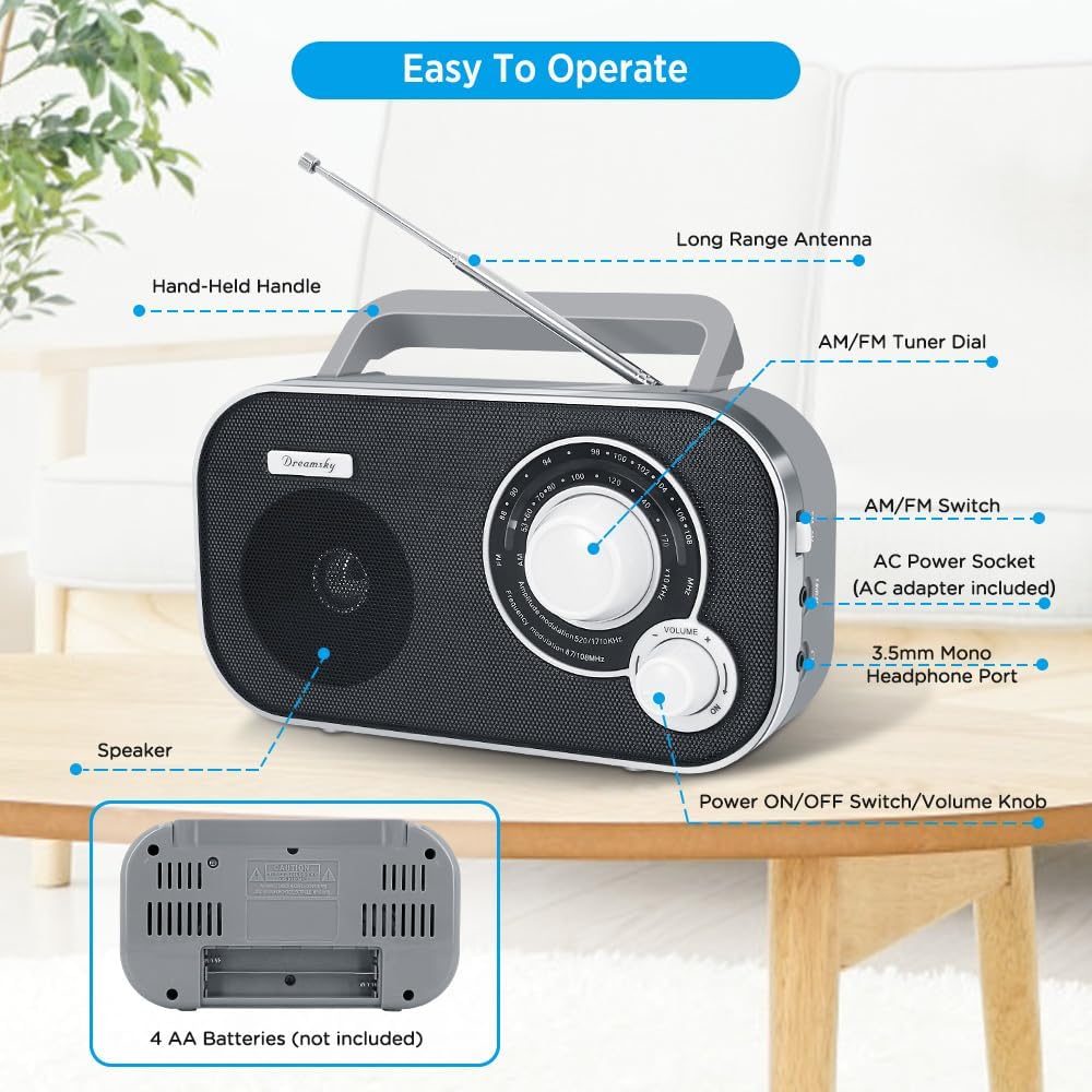 DreamSky AM FM Portable Radio Plug in Wall or Battery Operated