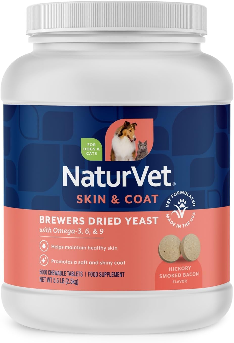 NaturVet – Brewer’s Dried Yeast Formula with Garlic Flavoring – Plus Omegas | Rich in Omega-3, 6 & 9 Fatty Acids | Fortified with B1, B2, Niacin & Vitamin C | For Dogs & Cats | 5000 Chewable Tablets