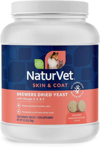 NaturVet – Brewer’s Dried Yeast Formula with Garlic Flavoring – Plus Omegas | Rich in Omega-3, 6 & 9 Fatty Acids | Fortified with B1, B2, Niacin & Vitamin C | For Dogs & Cats | 5000 Chewable Tablets