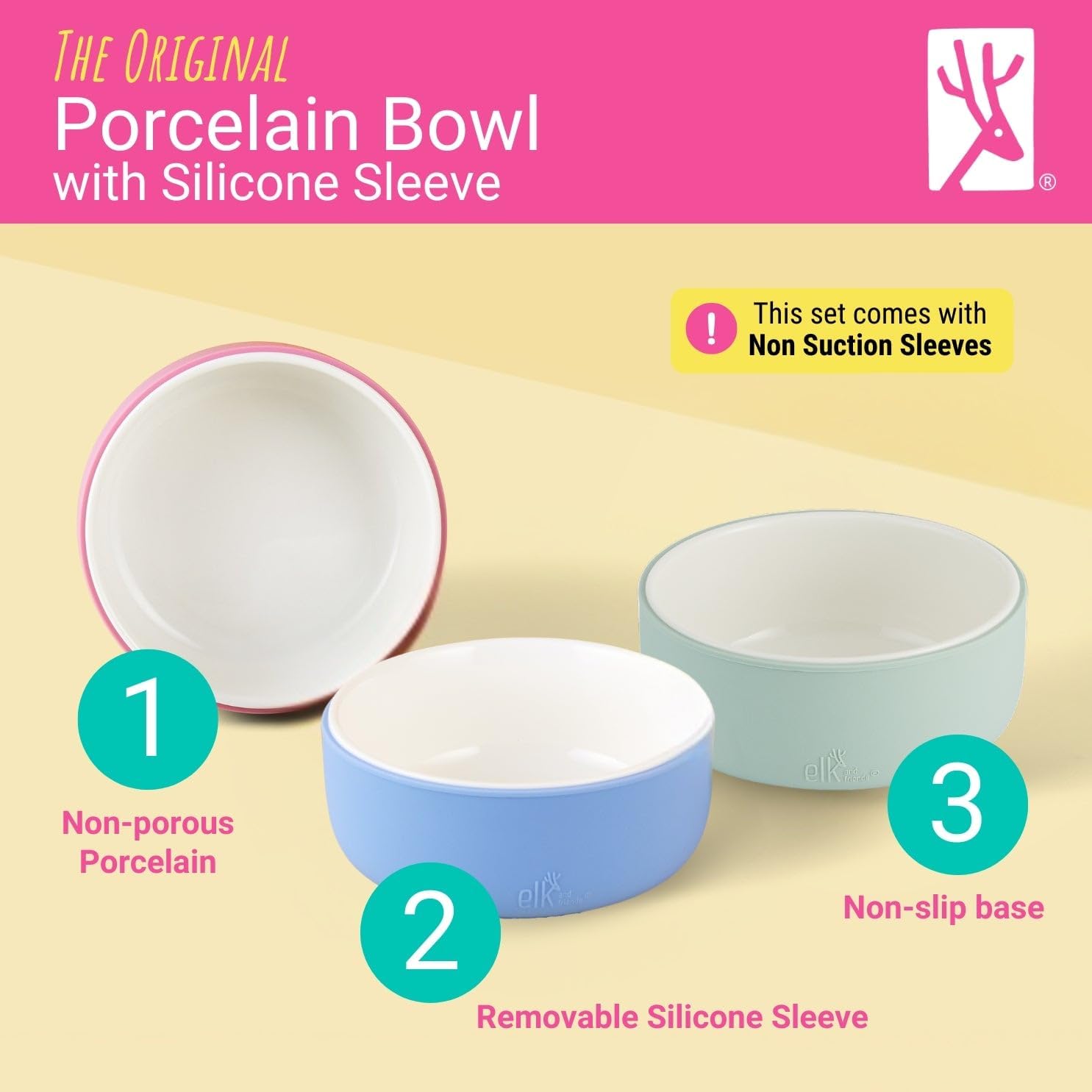 Elk and Friends Kids/Toddler Porcelain Bowls + Silicone Sleeves | 4pk