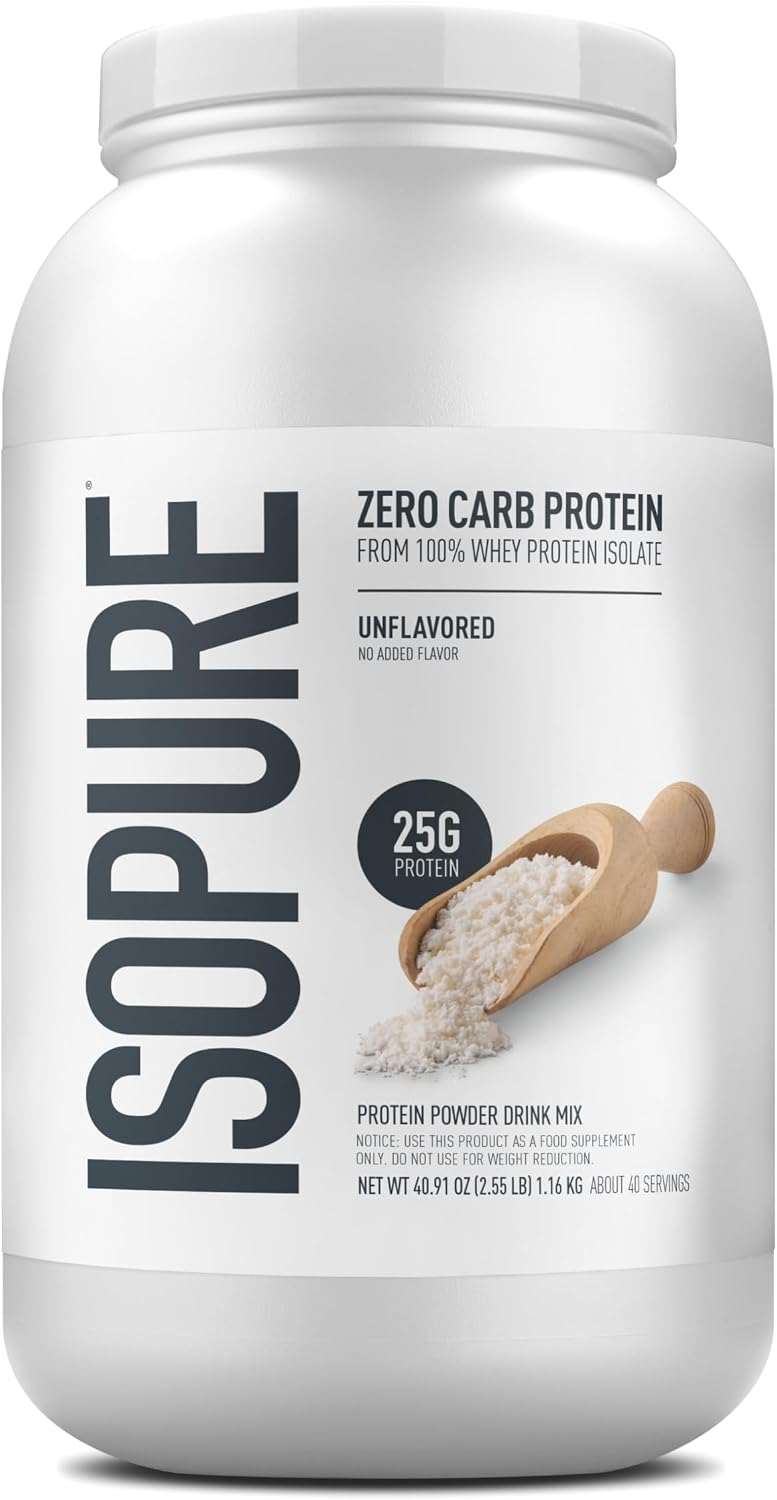 Isopure Protein Powder, Whey Protein Isolate Powder, 25g Protein, Zero Carb & Keto Friendly, No Added Colors/Flavors/Sweeteners, Flavor: Unflavored 3 Pound (Packaging May Vary)