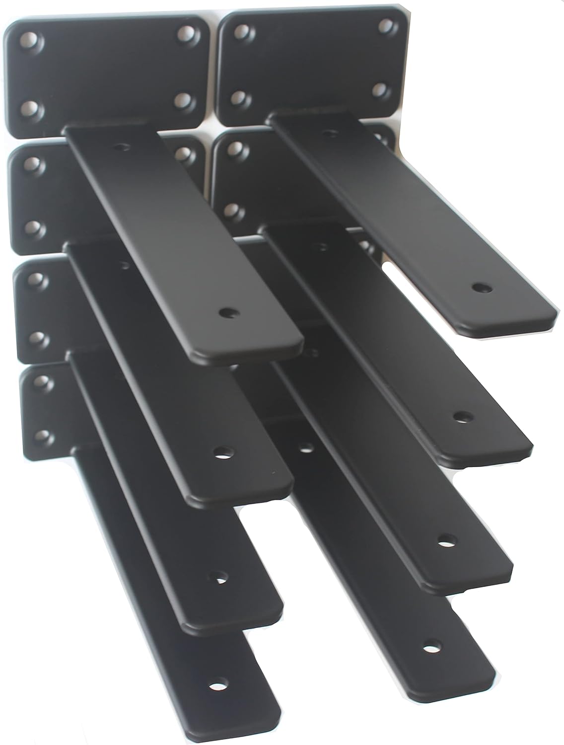 8 Pack - 8 inch Black Hidden L Shelf Bracket (1/5 Inch Thicked) Iron Floating Shelf Brackets Rustic Industrial Metal Brackets for Shelf Support