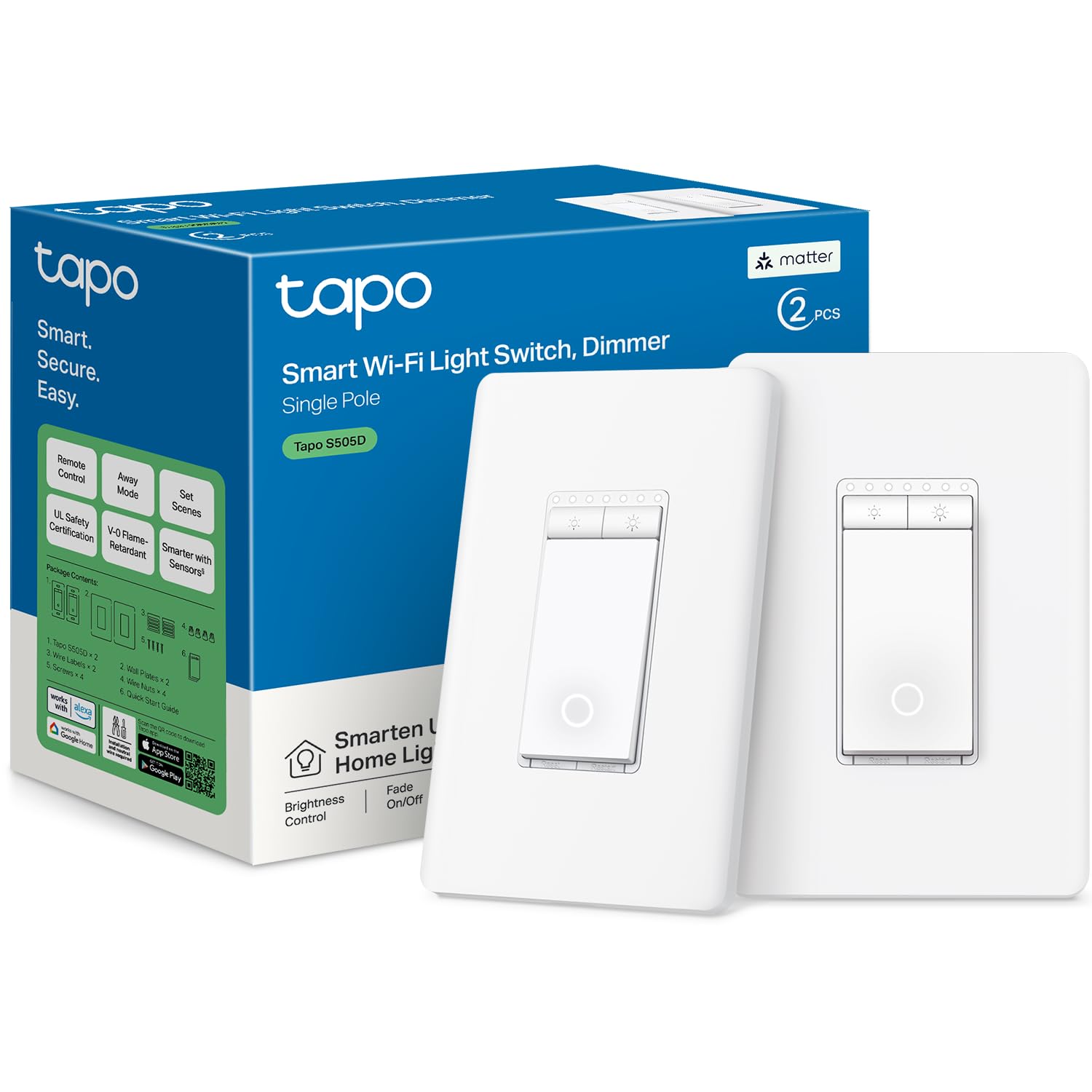 Tapo Matter Smart Dimmer Switch S505D(2-Pack), Single Pole