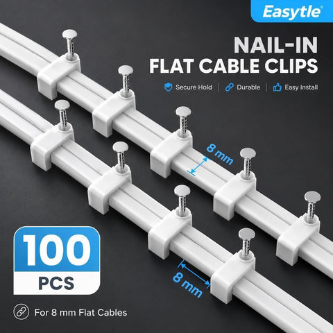 1000 Pcs 8mm Cable Clips Nail in Cable Clips Flat Ethernet Cable Wall Clips Cable Tacks Coax Cable Clip Speaker Wire Clips Cable Nails for Cords Cat5/Cat5e/Cat6/Cat7 RJ45 Cord Clips