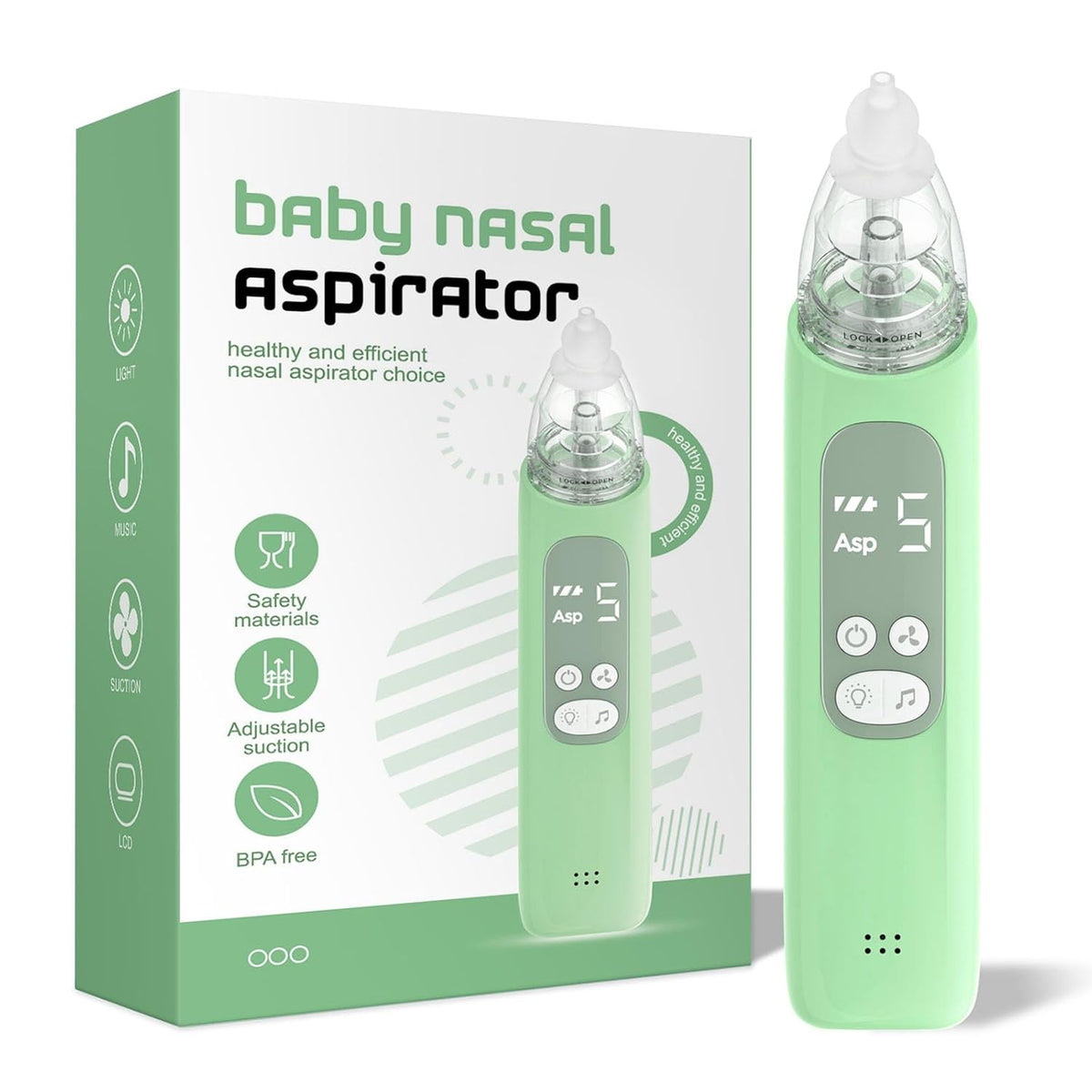 Nasal Aspirator for Baby with 5-Level Adjustable Suction (Green)