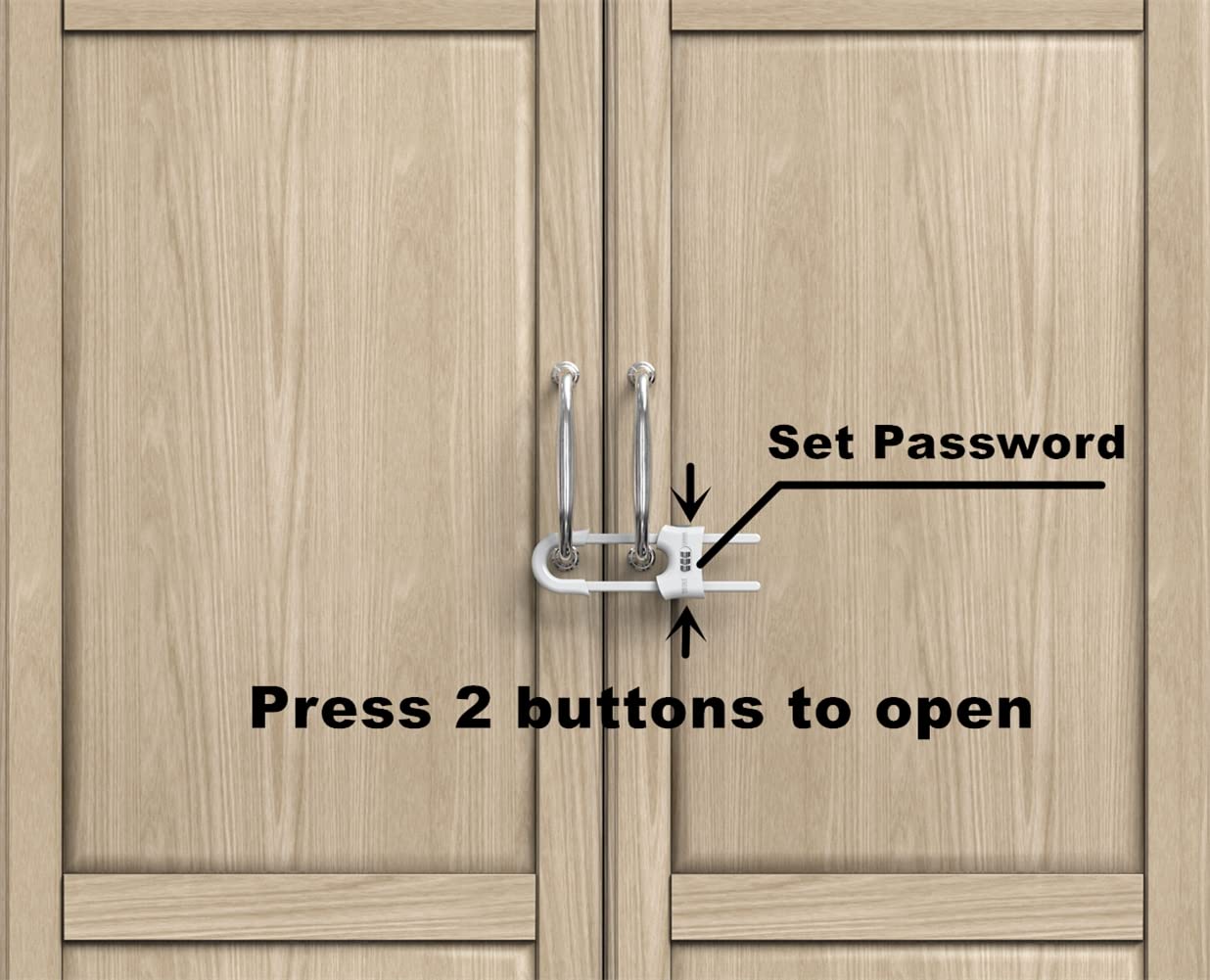 4 Pack Child Proof Sliding Cabinet Door Code Locks Baby Safety Cupboard Locks Adjustable U Shaped Cabinet Latches for Knob Handle Drawers Closet Plastic (4 PCS, White)