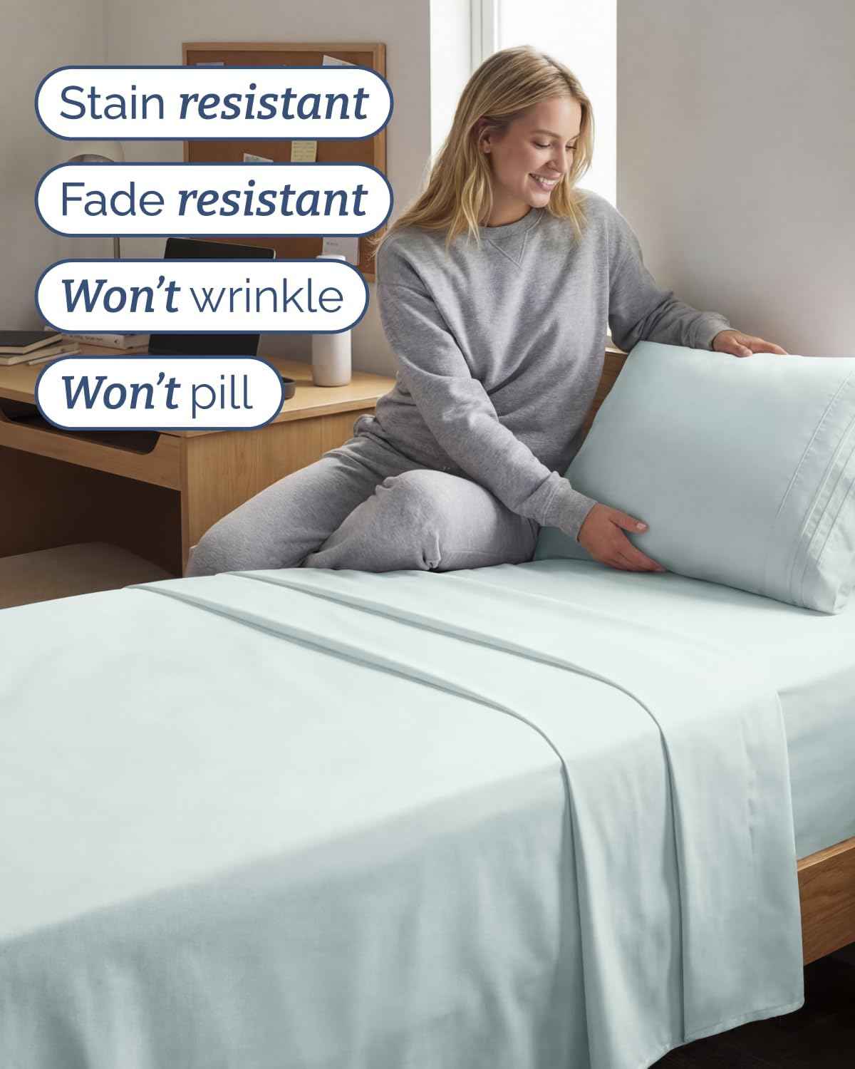 Twin XL 3 Piece Sheet Set - College Dorm Room Essentials - Ice Blue