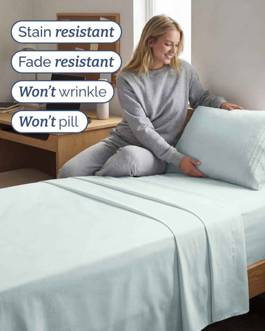 Twin XL 3 Piece Sheet Set - College Dorm Room Essentials - Ice Blue