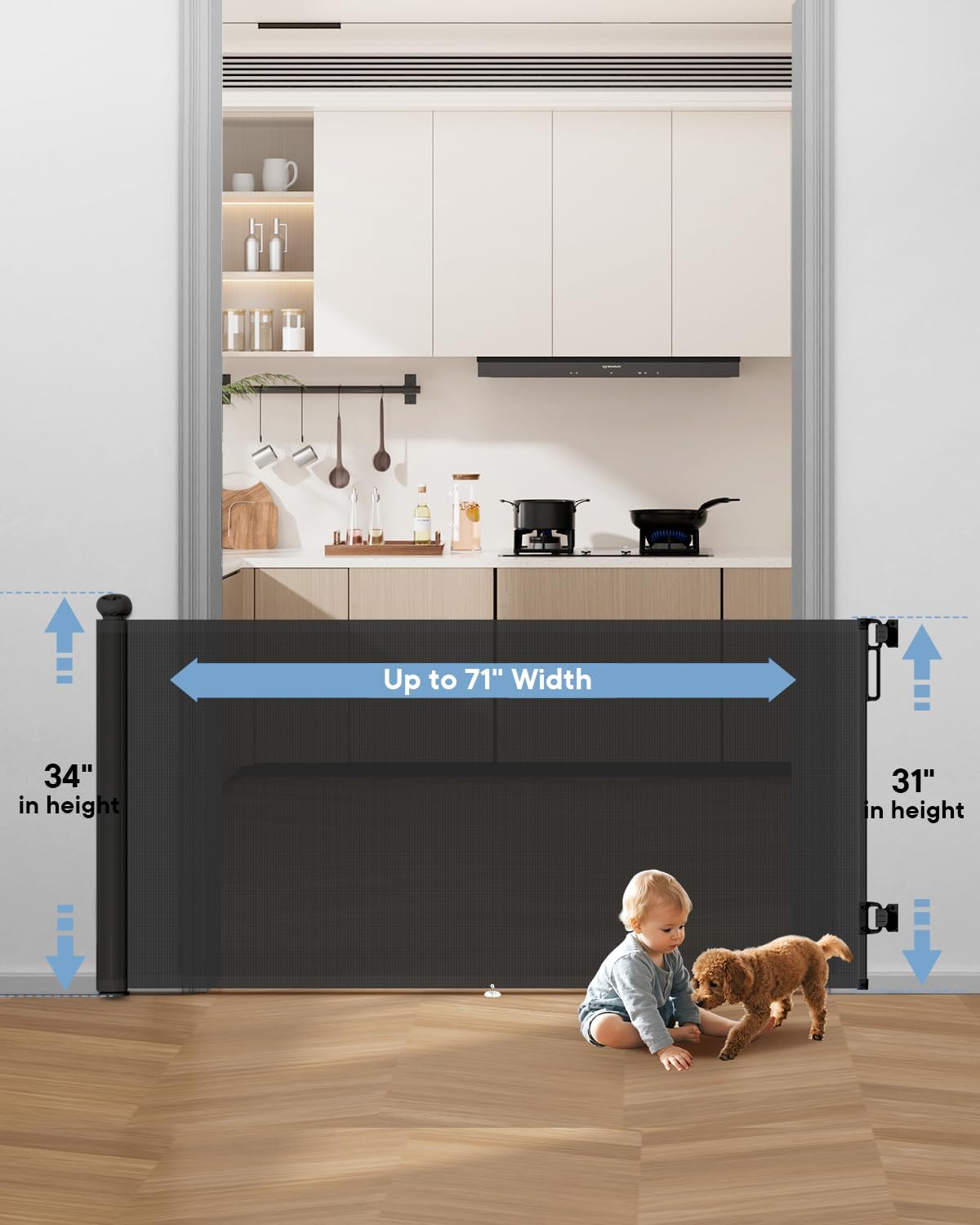 Extra Wide Retractable Baby Gate 71" Wide Fits Large Opening Black