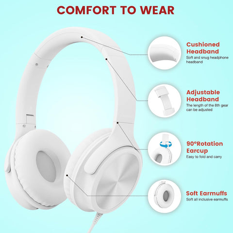 Cowyawn USB C Headphones Wired, Over Ear USB C Wired Headphones with Microphone, Volume Control, HD Stereo Sound, Foldable USB Type C Headphone for Adult/Teens/Laptop/Computer/iPhone 15/16/17, White