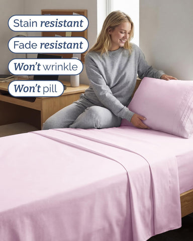 Twin XL 3 Piece Sheet Set - College Dorm Room Essentials - Light Pink
