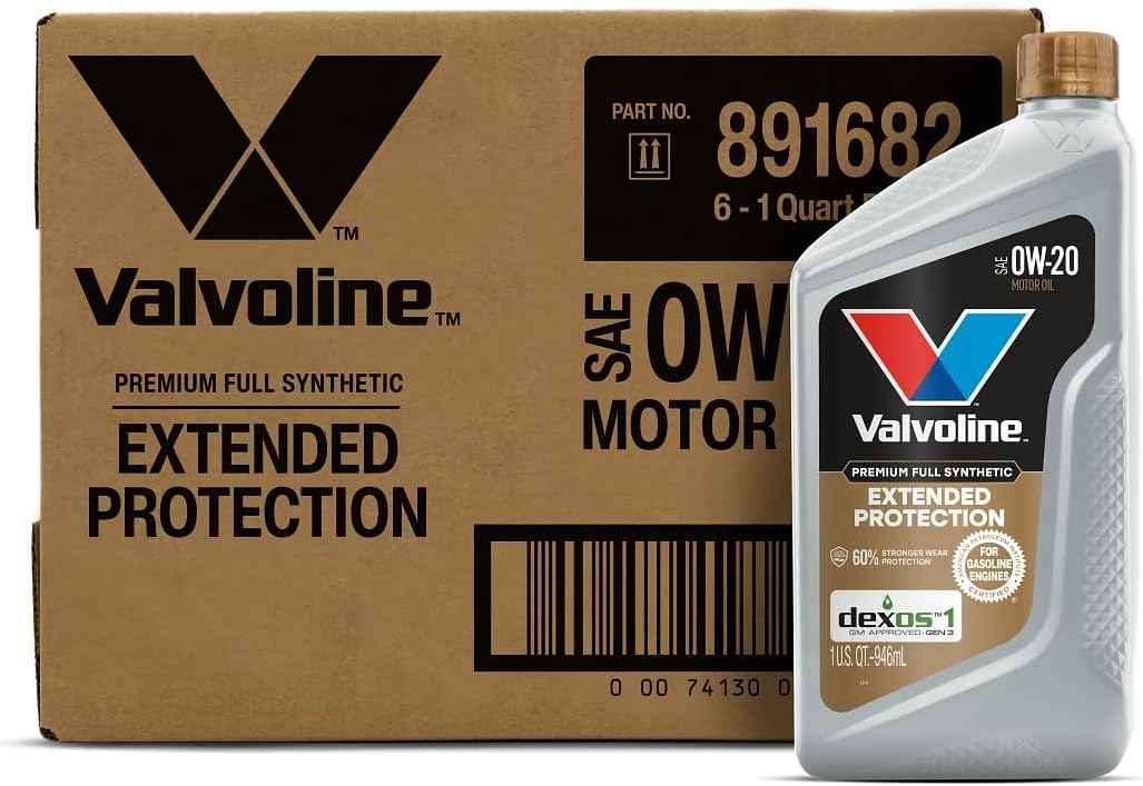 Valvoline Extended Protection Full Synthetic Motor Oil SAE 0W-20 1 QT, Case of 6
