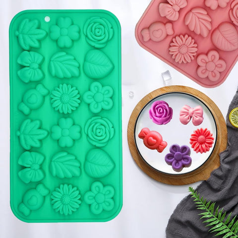 Candy Molds Silicone - 2Pcs Silicone Gummy Daisy Flower/Tulip Flower/Bow Tie/Leaf Candy Mold for Candy Chocolate Gummy Jello Baking Soap Pudding Cookie Desserts Making