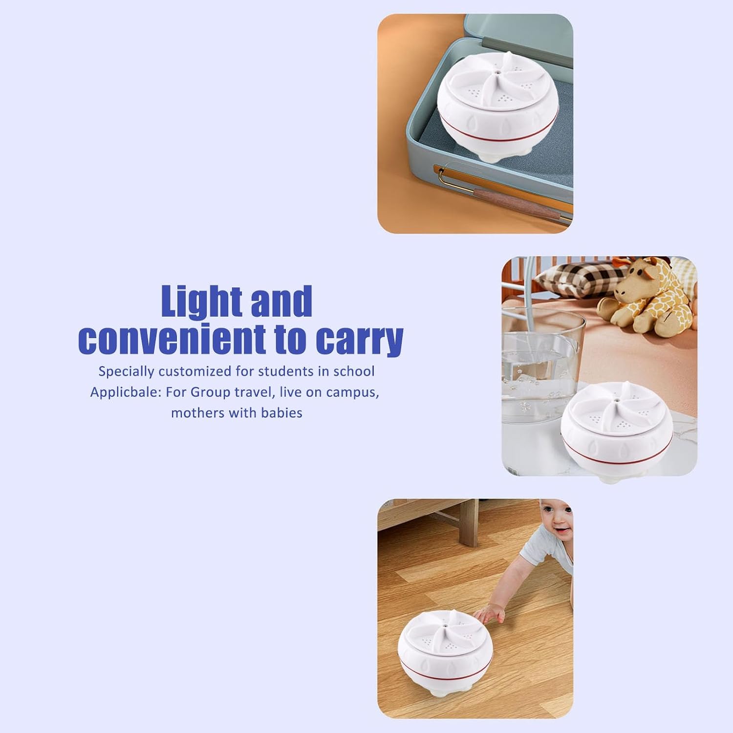 Mini Ultrasonic Turbine Washer, 27W USB Rechargeable Washing Machine with 50s Reverse Cycle 30min Auto Power Off, Portable Laundry Cleaner for School, Home and Hotel