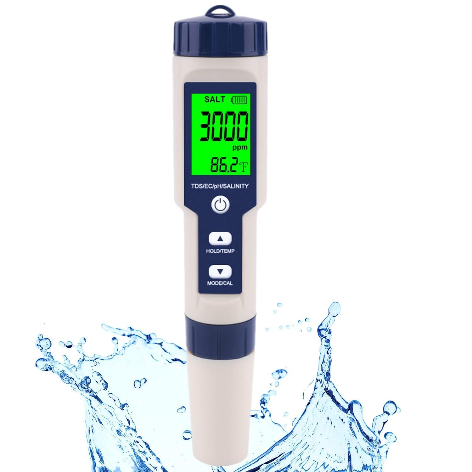 Pool Salt Tester & PH Meter, Hofun Digital Salinity Meter and PH Tester for Aquarium and Pool Saltwater Water, 5 in 1 Salinity PH Temp EC and TDS Meter, Aquarium Swimming Pool Hot Tub, Multiparameter