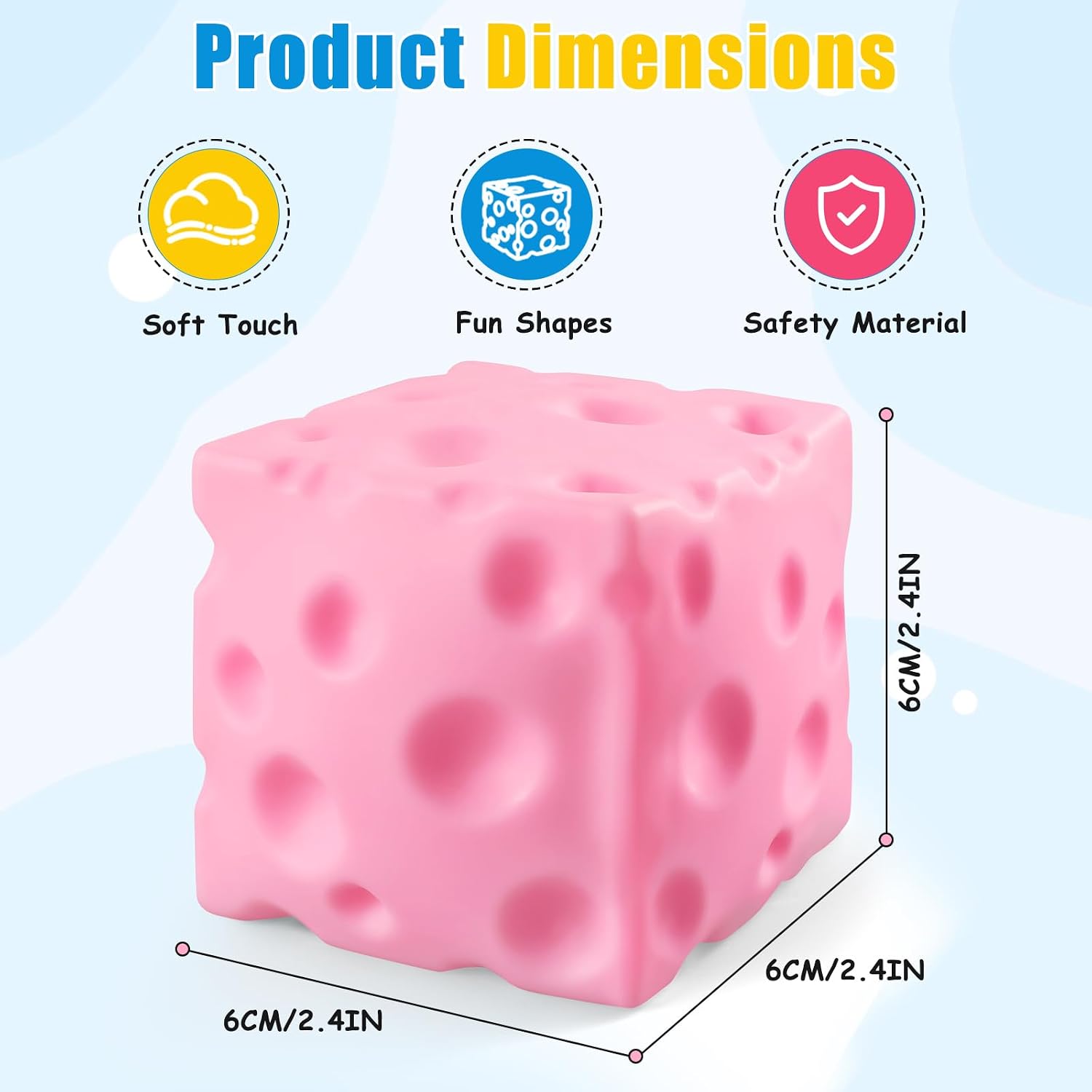 Cheese Squishy Cube, Cheese Block Squeeze Toy, Stress Ball Fidget Sensory Squeezy Toys, Novelty Stress Relief Gifts for Adults (Pink, 2.4 in)