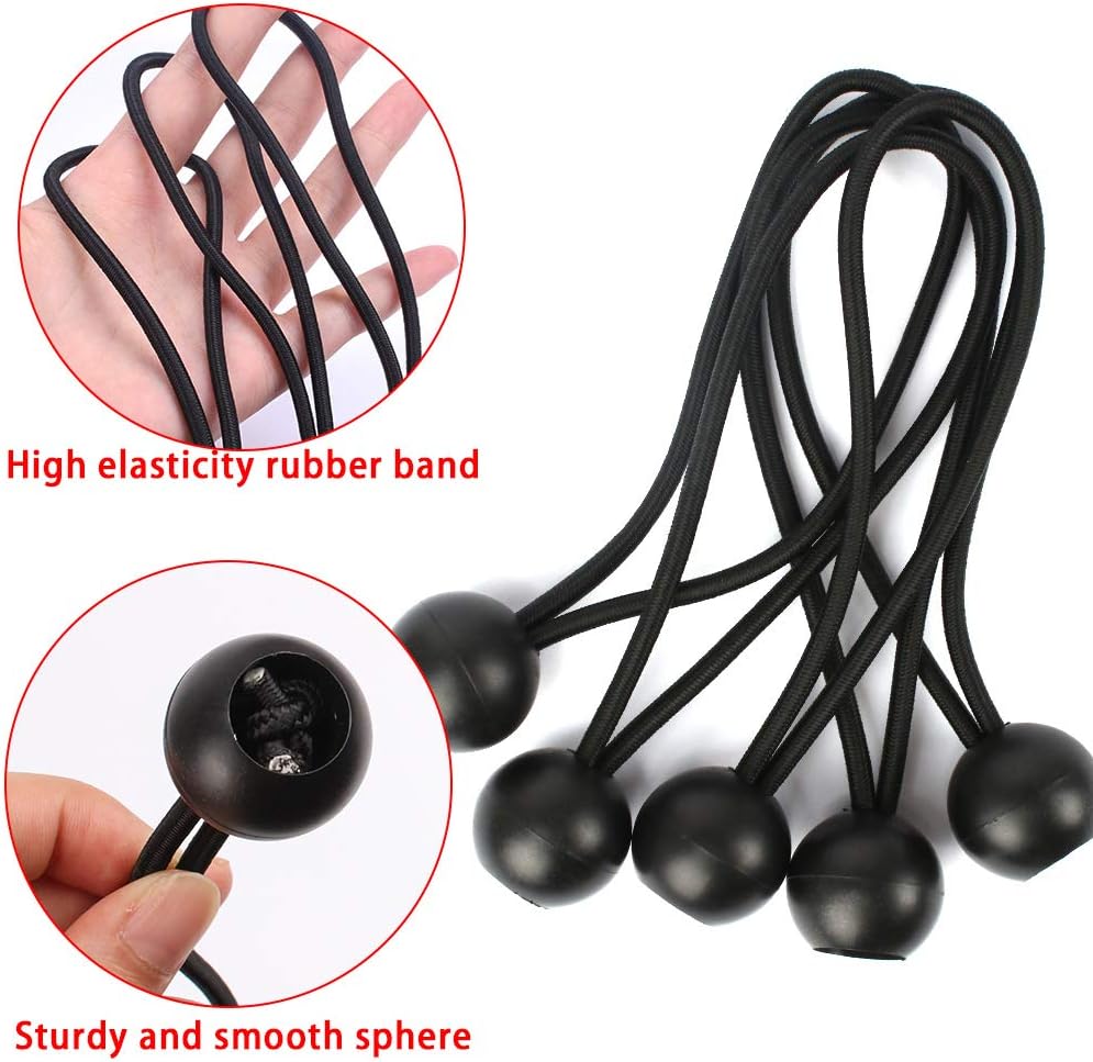 AOPRIE 30 Pcs Bungee Balls 6Inch Black Ball Bungees Heavy Duty Heavyweight 6 inch Tarp Bungee Cords, Weather Resistant Tie Down Strap 4mm Thickness - for Camping, Tents, Cargo, Holding Wire and Hoses