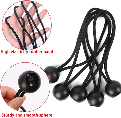 AOPRIE 30 Pcs Bungee Balls 6Inch Black Ball Bungees Heavy Duty Heavyweight 6 inch Tarp Bungee Cords, Weather Resistant Tie Down Strap 4mm Thickness - for Camping, Tents, Cargo, Holding Wire and Hoses