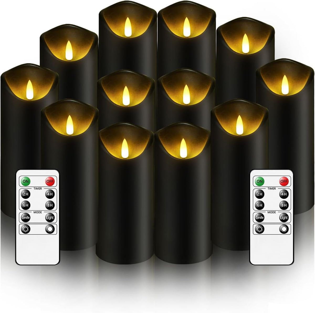 Nimiko Flameless Candles with Remote, Battery Operated Flickering Flameless Candles, LED Candles with Timer 2/4/6/8H, with Realistic LED Candles Set of 12 (D2.2 x H 5" 6" 7") (Black)