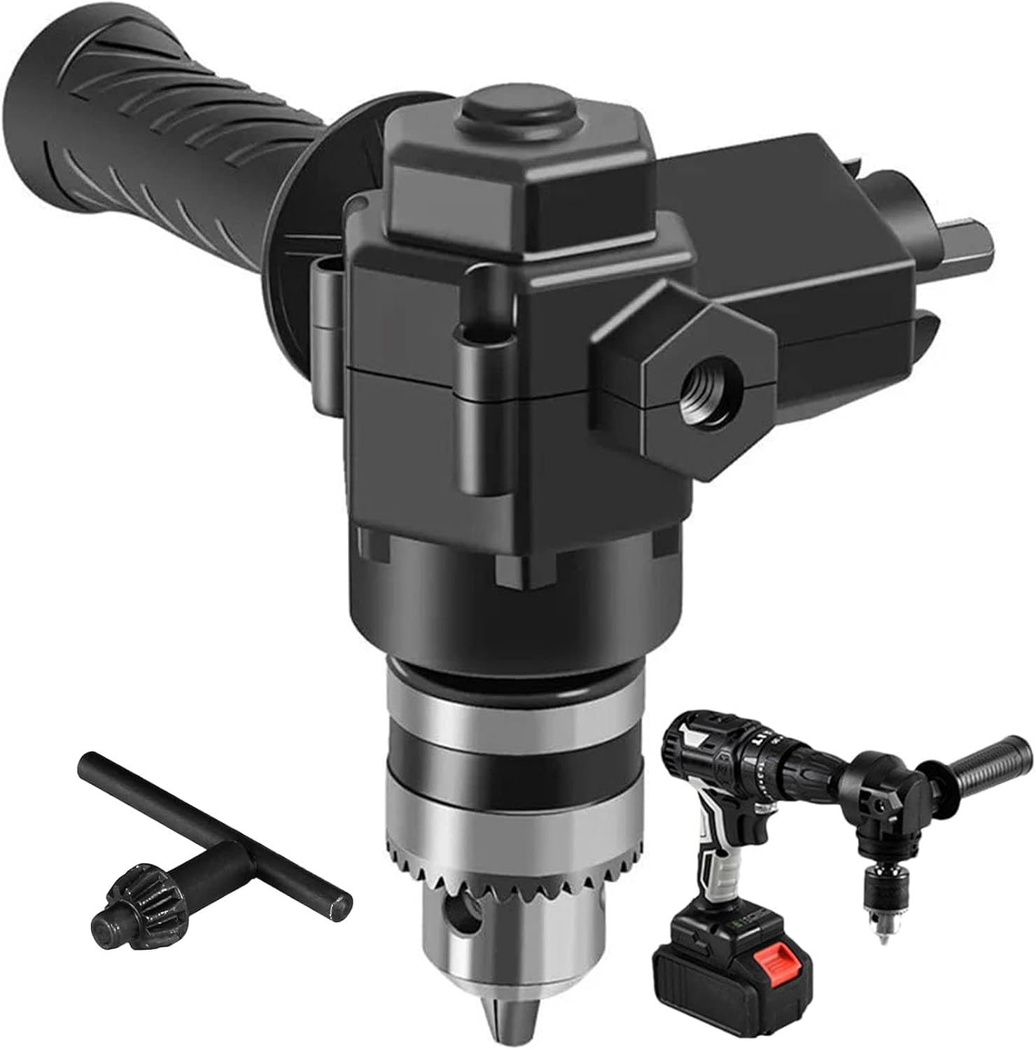Right Angle Drill Attachment,90 Degree Drill Chuck with Handle,Cordless Right Angle Drill Attachment Adapter,Extension Chuck 7mm Shaft Electric Drill Extension Tool for Tight Corner Workspace
