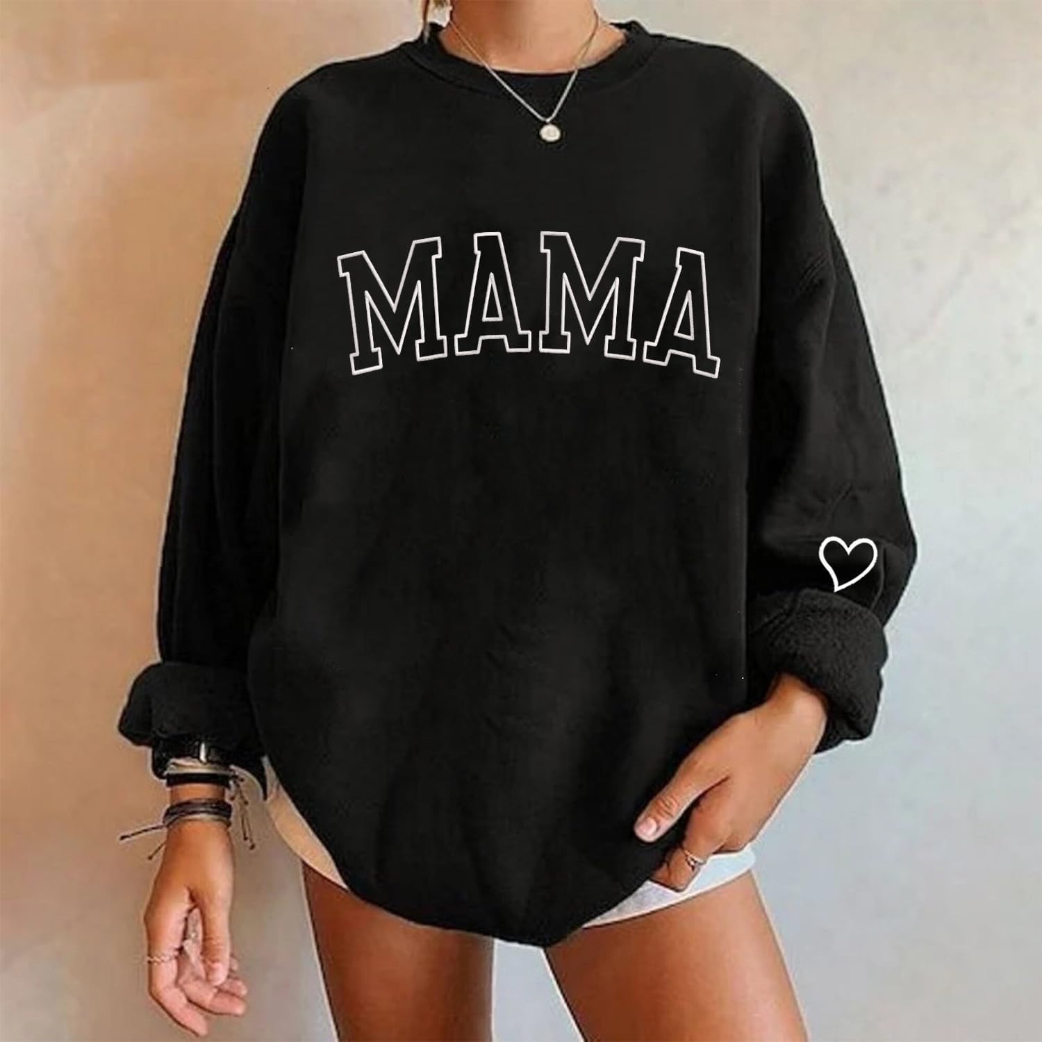 NAZENTI Embroidered Mama Sweatshirt, Mothers Day Sweatshirt Gifts for Mom Mama, Embroidered Crewneck Sweatshirt for Women