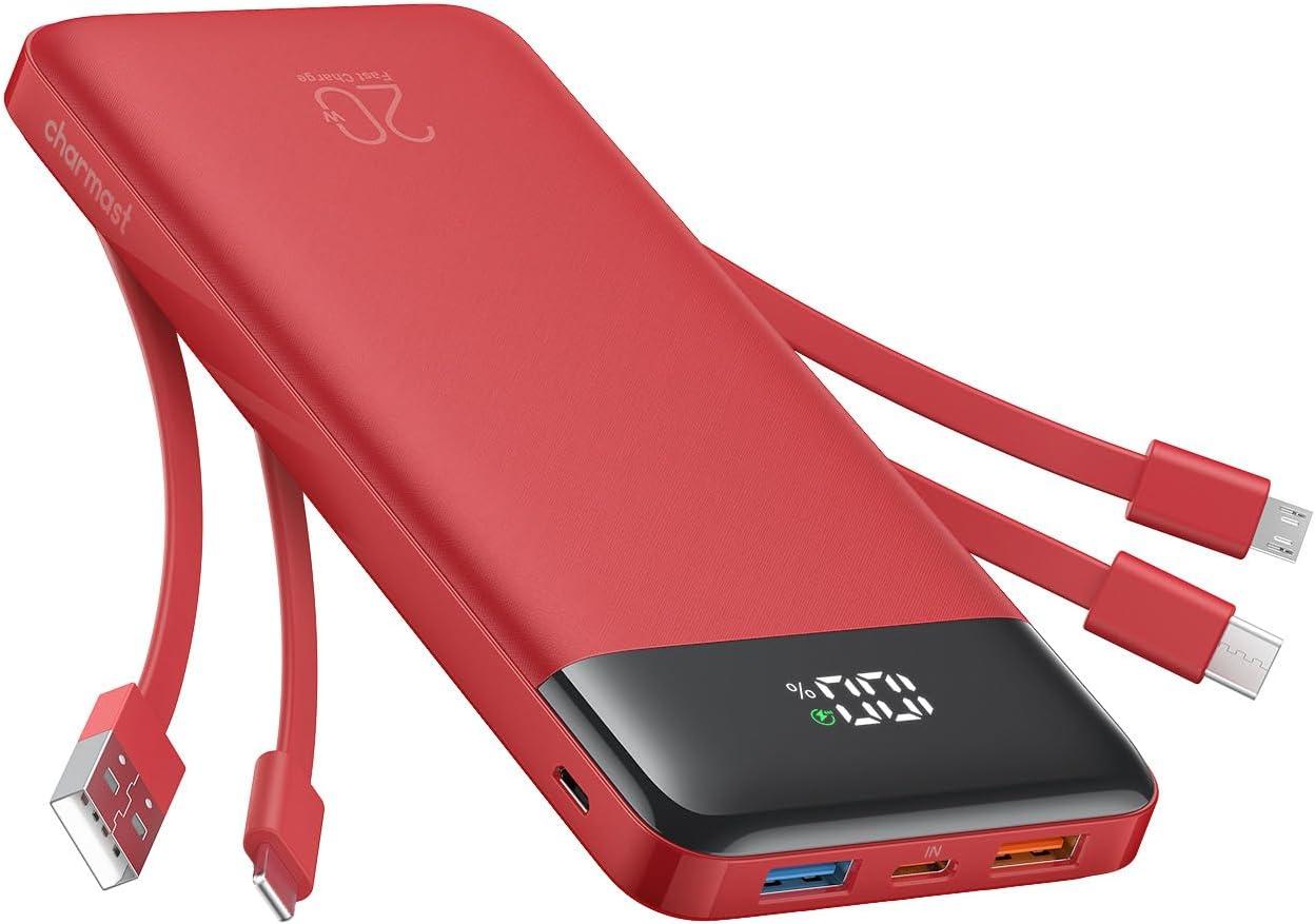 charmast Portable Charger Built-in Cables, 20000mAh Power Bank 6-Output