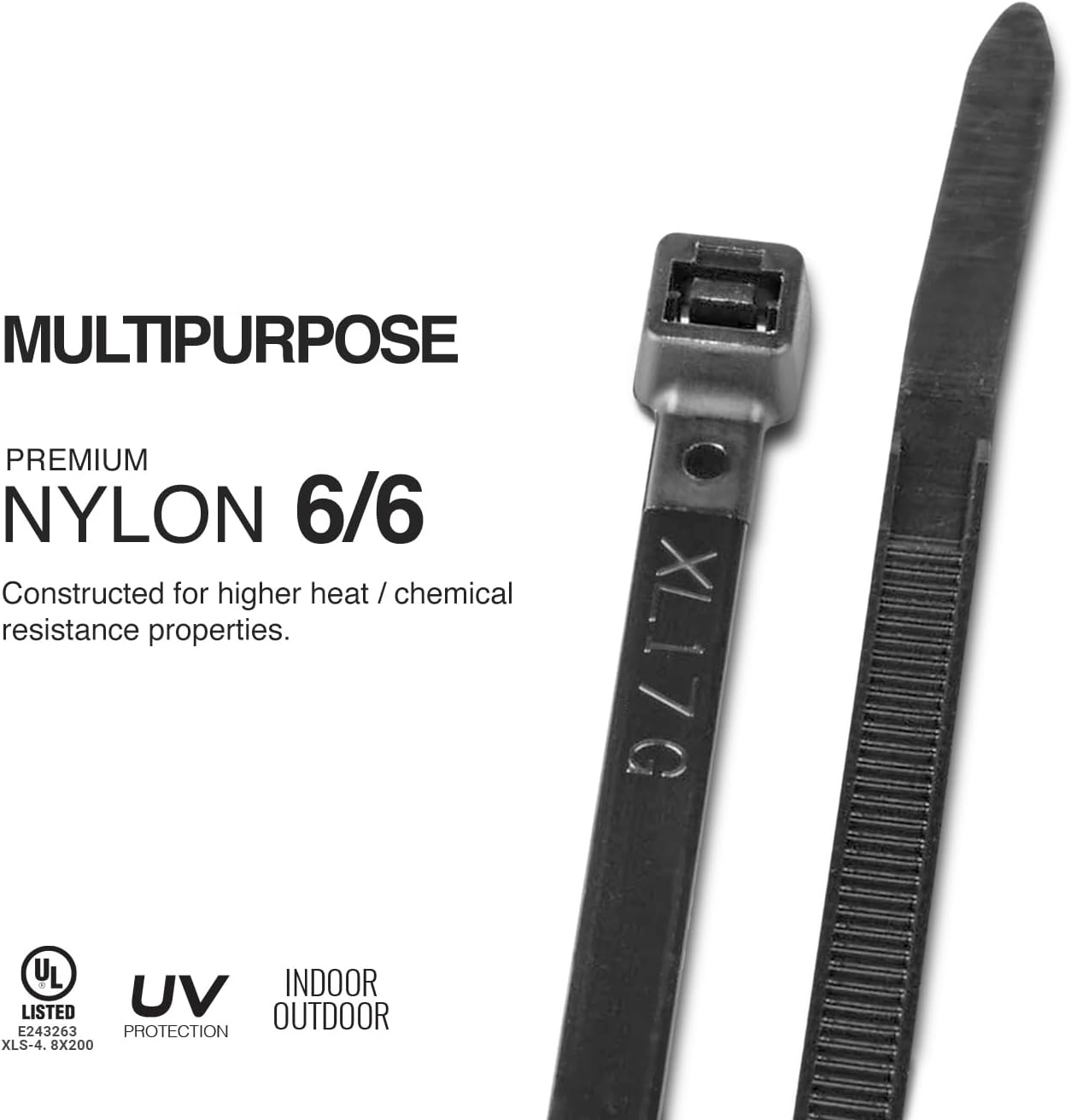 TR Industrial Multi-Purpose UV Resistant Black Cable Ties, 8 inches, 100 Pack