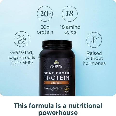Ancient Nutrition Grass Fed Bone Broth Protein Powder, Chocolate