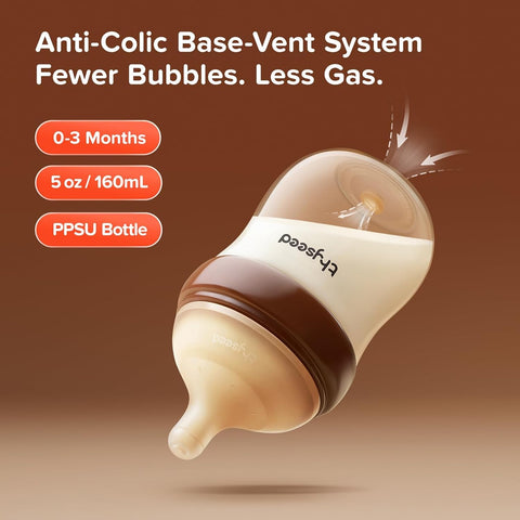 Thyseed PPSU Anti-Colic Baby Bottle, Breast-Like Extra Slow Flow Nipple for Breastfed Babies (0m+), 5 oz/160 mL, 1 Pack