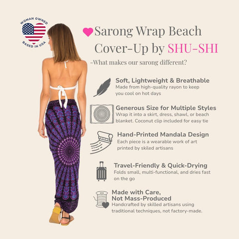 SHU-SHI Sarong Wraps For Women Long Beach Cover ups Pareo Bathing Suit Wrap Skirt Mandala Sarongs Coverup