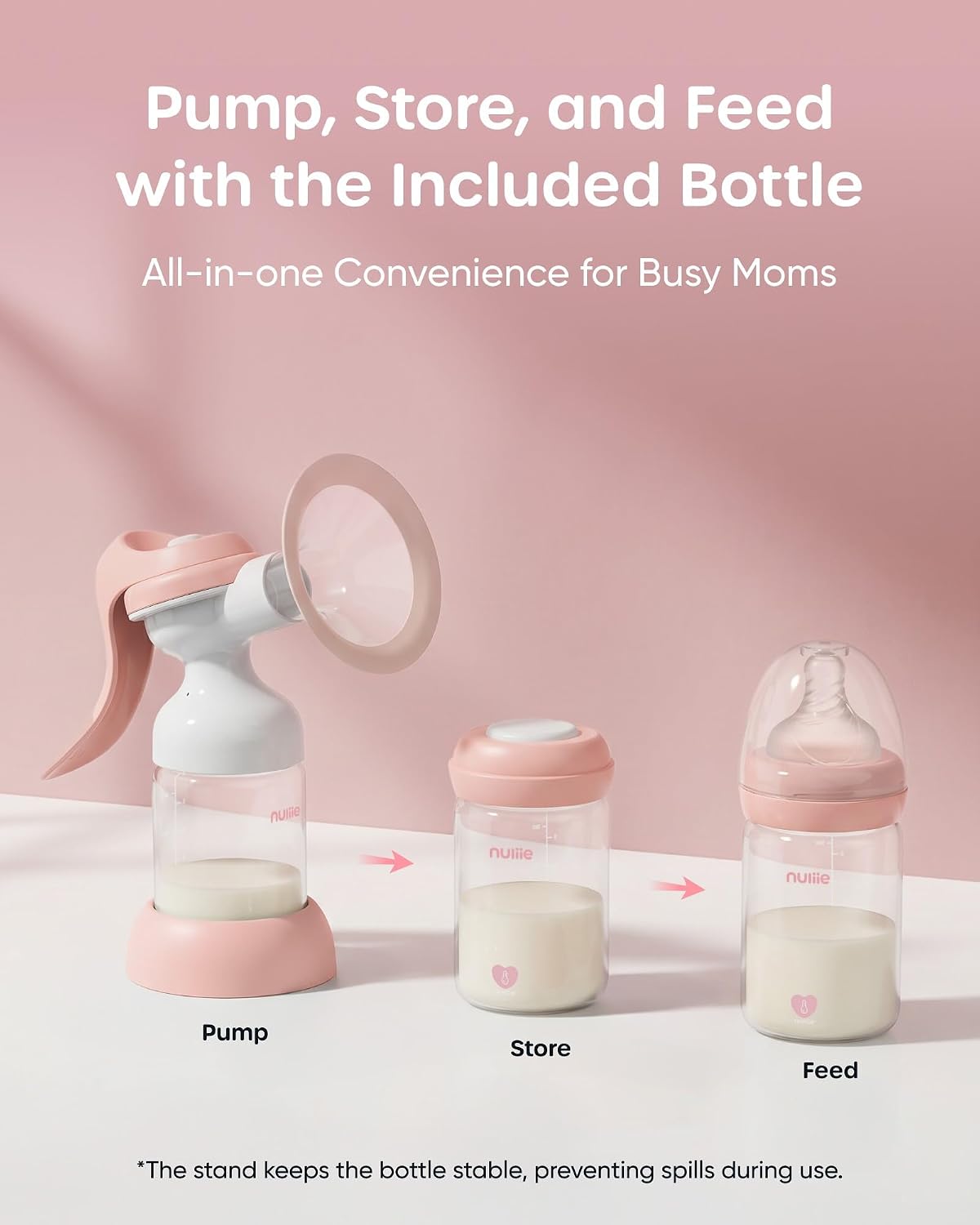 Nuliie 8010 Manual Breast Pump, Adjustable Suction with Temperature-Indicating Bottle, 6oz Wide-Neck Bottle, Narrow-Neck Adapter, Hand Pump Breastmilk with Flanges, BPA-Free, Heat Resistant