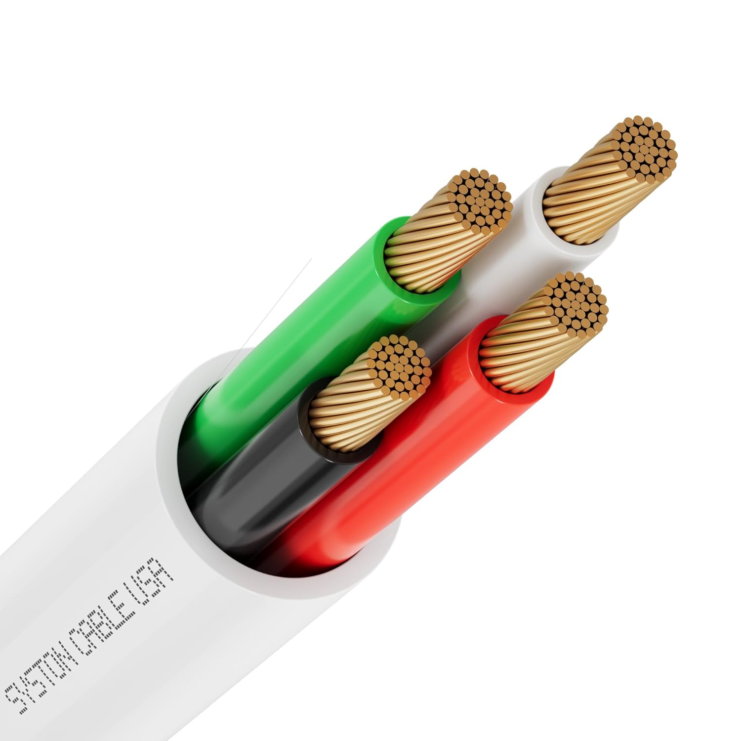 SYSTON 14/4 Speaker Audio Cable Wire Bulk, 14AWG 4C Strand OFC - Oxygen Free Copper Conductors, CMR Riser-Rated Indoor/Outdoor UV Resistant RoHS Compliant for Home Theater Car Speakers, White 50 FT