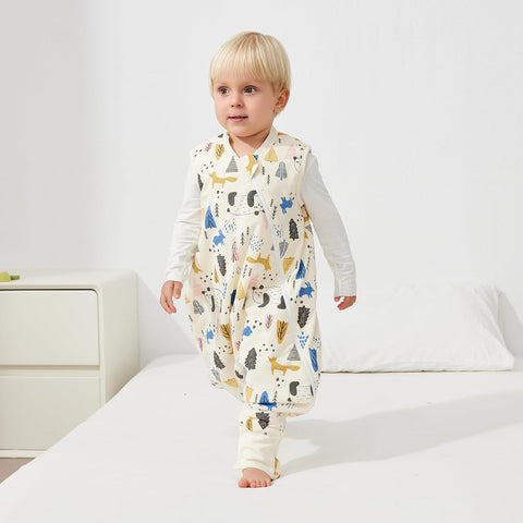 Duomiaomiao 1.5 TOG Toddler Sleep Bag 24-36 Months 100% Cotton Four Season Side Open Zipper Baby Sleep Sack with Feet, Breathable Toddler Wearable Blanket