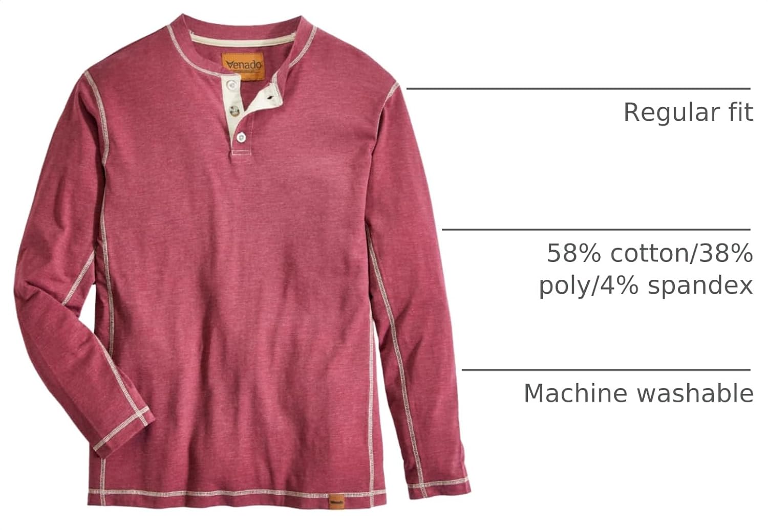 Venado Henley Long Sleeve Shirts for Men - Mens Henley with Flex Material