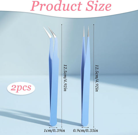 2 Pcs Sticker Tweezers, Craft Tweezers Scrapbooking Tools Precision Tweezer Blue Cute Crafting Tweezer for Stickers Lashes Electronics Scrapbooking (Blue)