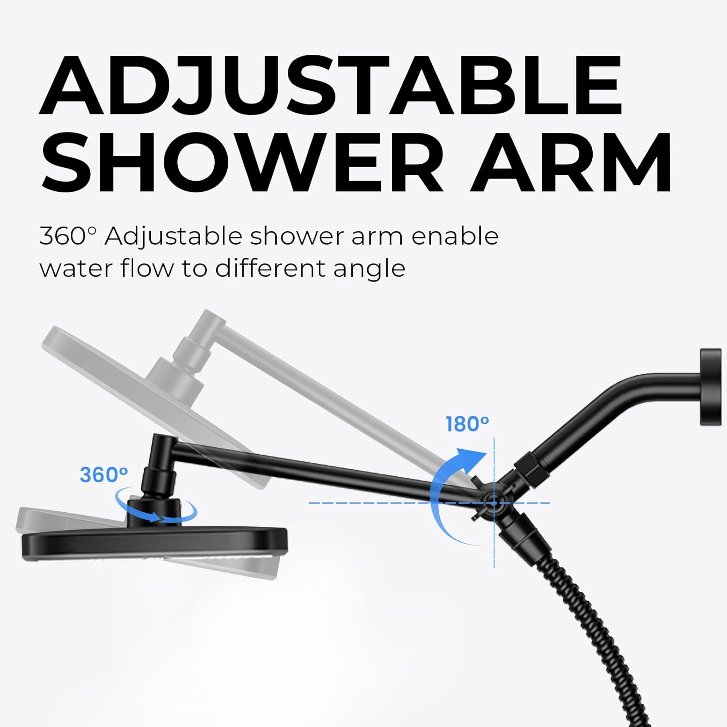 Black Rain Shower Head with Handheld Shower Head, 5 Spray Modes