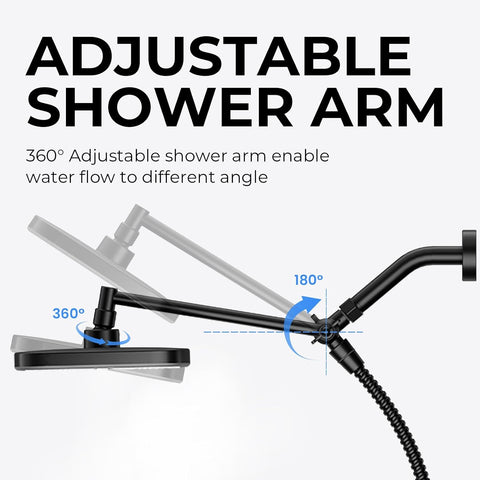 Black Rain Shower Head with Handheld Shower Head, 5 Spray Modes