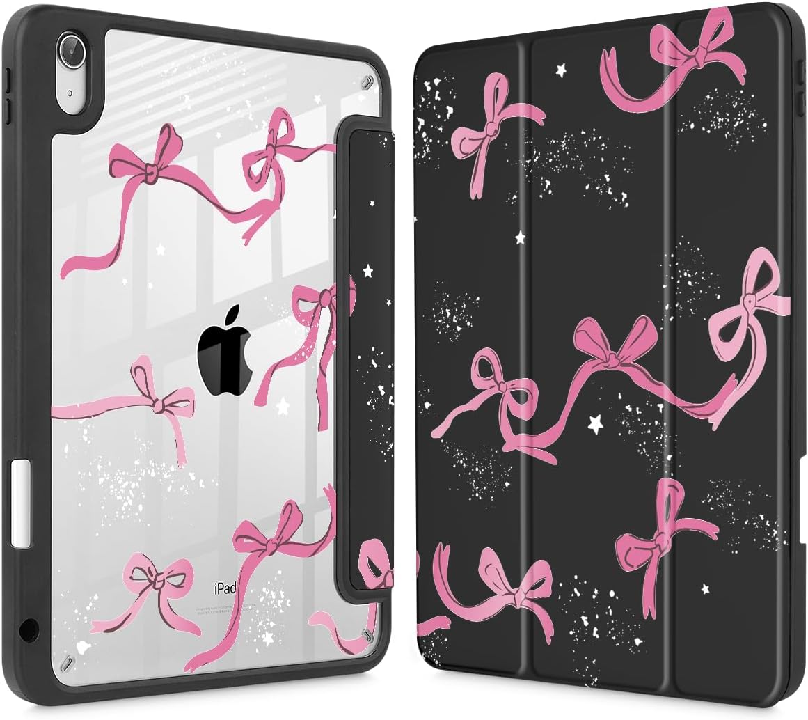 Tuiklol Case for iPad 11 inch (A16 Chip) 2025 11th Generation/iPad 10.9 inch 2022 10th Gen, Buit in Pencil Holder with Shockproof Cover Clear Transparent Back Shell Auto Wake/Sleep, Bow