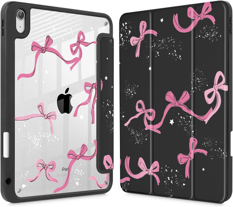 Tuiklol Case for iPad 11 inch (A16 Chip) 2025 11th Generation/iPad 10.9 inch 2022 10th Gen, Buit in Pencil Holder with Shockproof Cover Clear Transparent Back Shell Auto Wake/Sleep, Bow