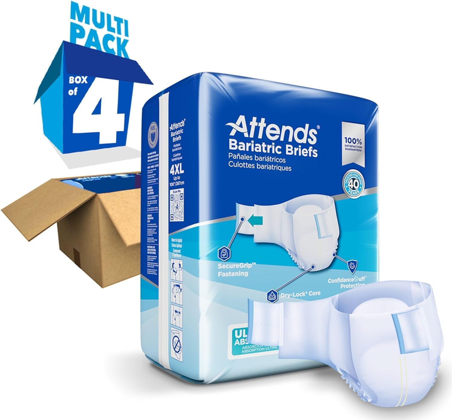 Attends Bariatric Incontinence Briefs, 4X-Large, Ultimate Absorbency, 32 Ct