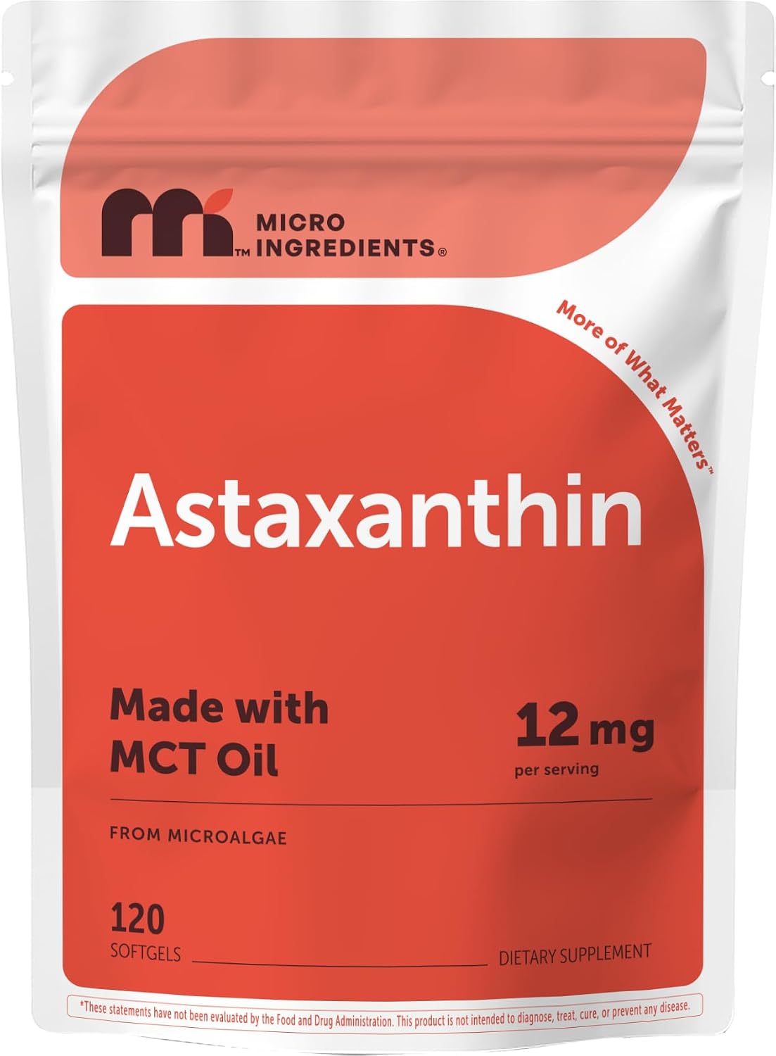 Micro Ingredients Astaxanthin 12mg Per Serving with MCT Oil, 120 Softgels