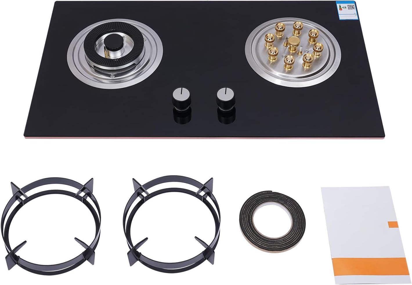 2-Burner Gas Stove 4.2KW & 5.2KW Dual Burners, Drop-in Propane Gas Cooker Tempered Glass, Flameout Protection for Home Kitchens and RVs