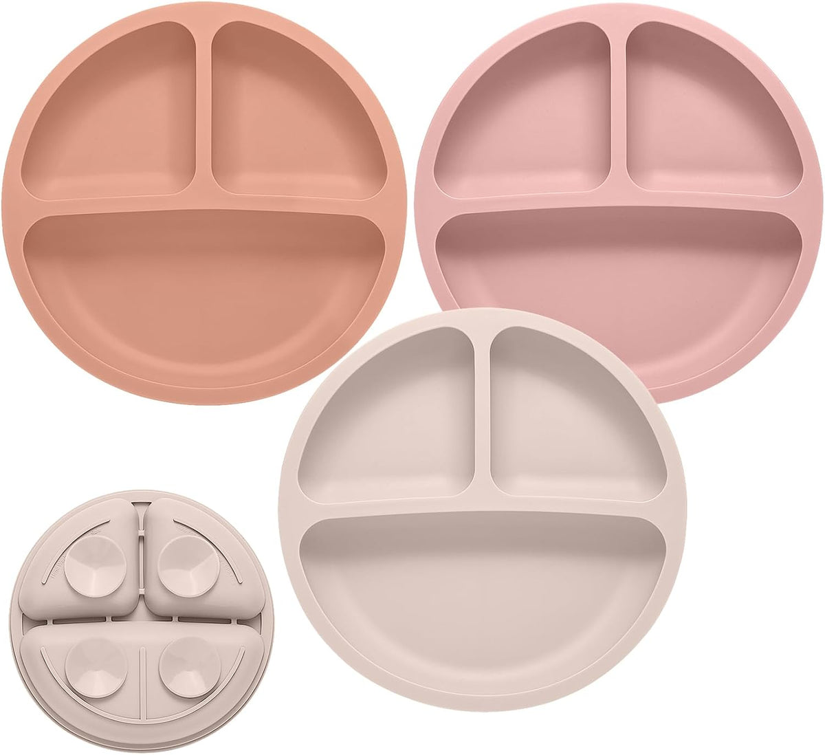 Eascrozn Toddler Plates, 3 Pack Divided Suction Plates for Baby