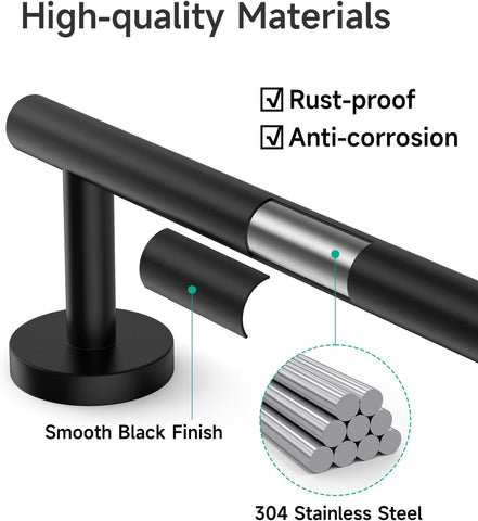 2-Pack Matte Black Towel Bar, 24-Inch Towel Racks for Bathroom
