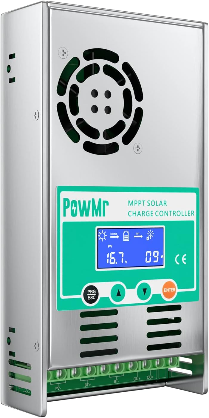 PowMr MPPT Solar Charge Controller 60 amp 48V 36V 24V 12V Auto - Max 160VDC Input, LCD Backlight Solar Charge Controller for Vented Sealed Gel NiCd Lithium Battery【Software Update Version】